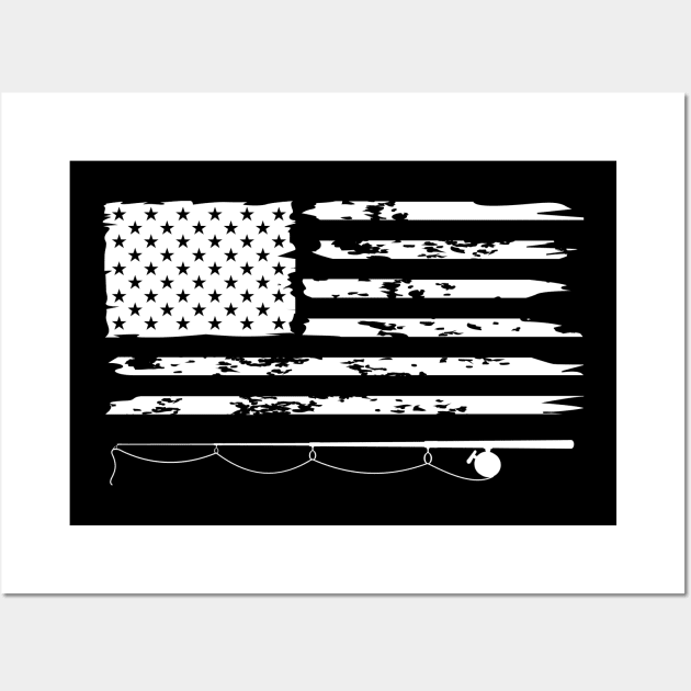 America flag and fishing rod Wall Art by Crazy.Prints.Store